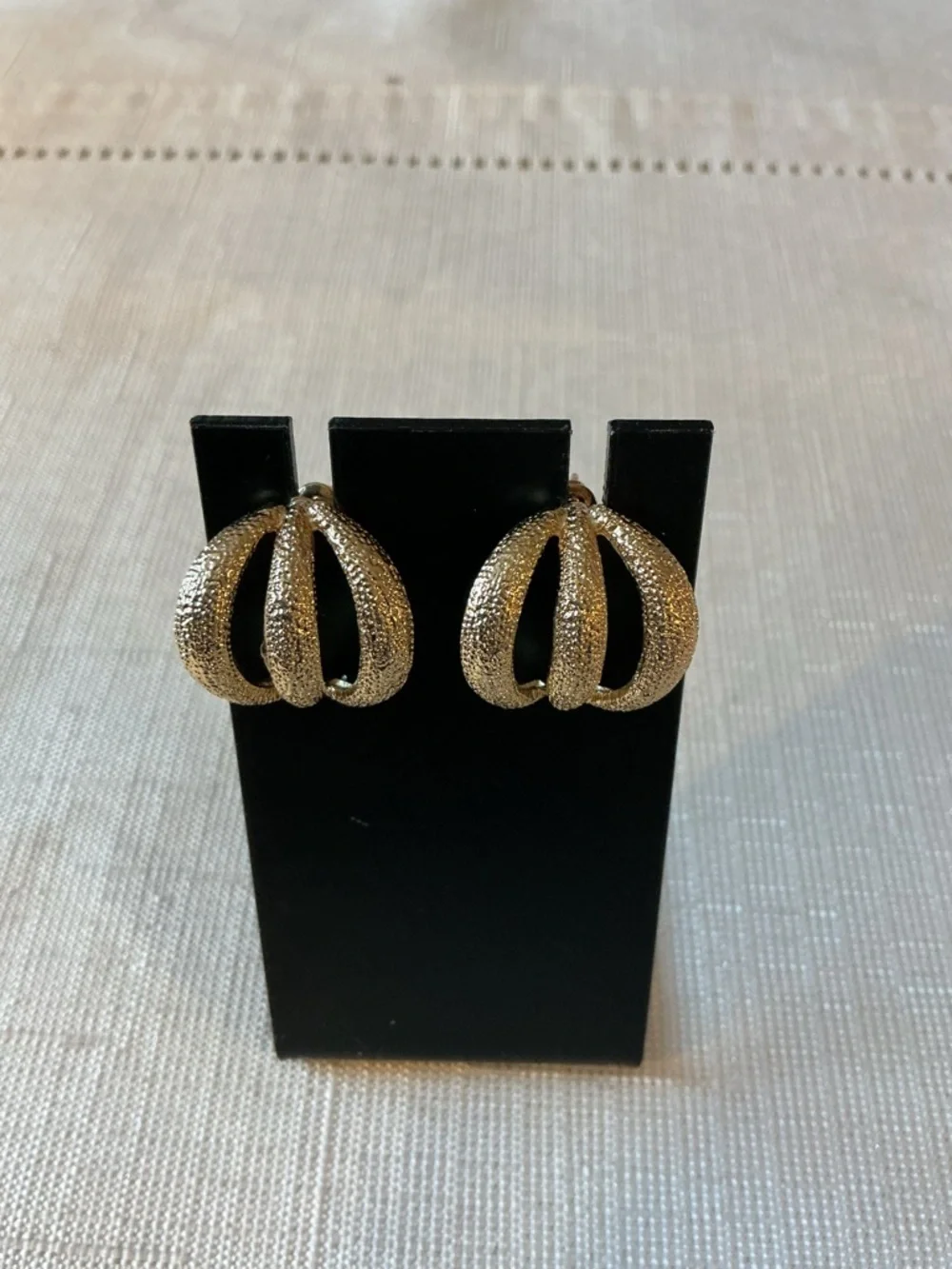 Triple Banded C Hoop Gold Tone Earrings